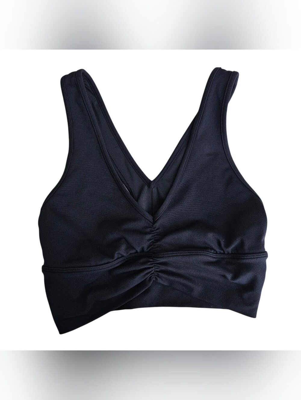 ALO Yoga Wild Thing Sports Bra Black Ruched V Neck Racerback Athletic Small
